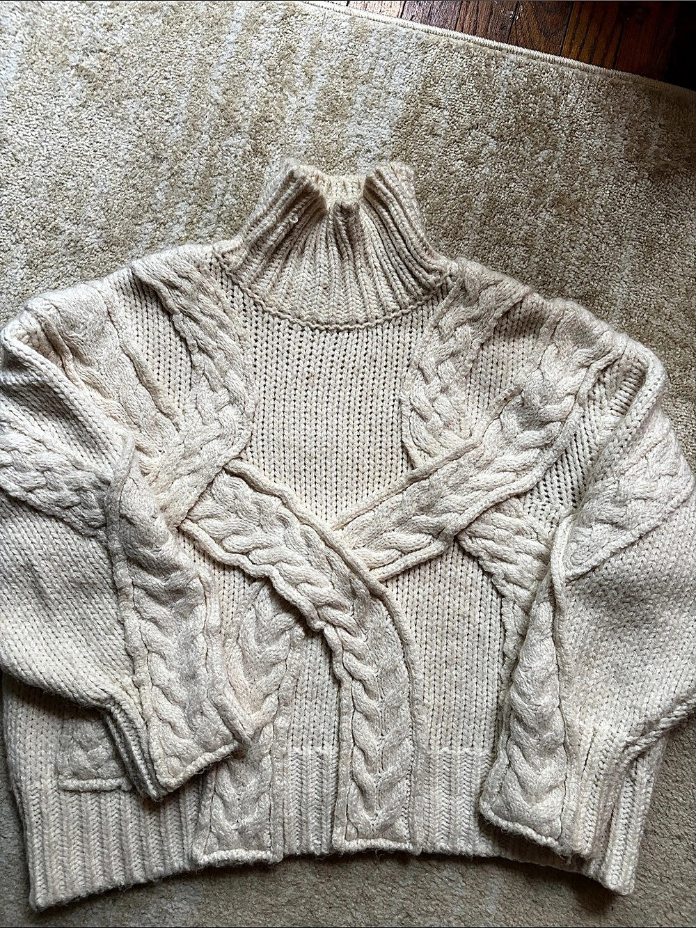 ZARA Cable Knit Turtleneck Sweater in Cream